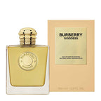 Refect Beauty Burberry Goddess Intense Eau de Parfum bottle and beige box featuring a gold medallion and cap