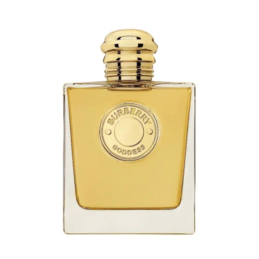 Refect Beauty Burberry Goddess Intense Eau de Parfum in a square glass bottle with a gold medallion and cap.