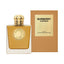 Refect Beauty Burberry Goddess Parfum bottle with gold medallion and matching tan box, an oriental gourmand fragrance.