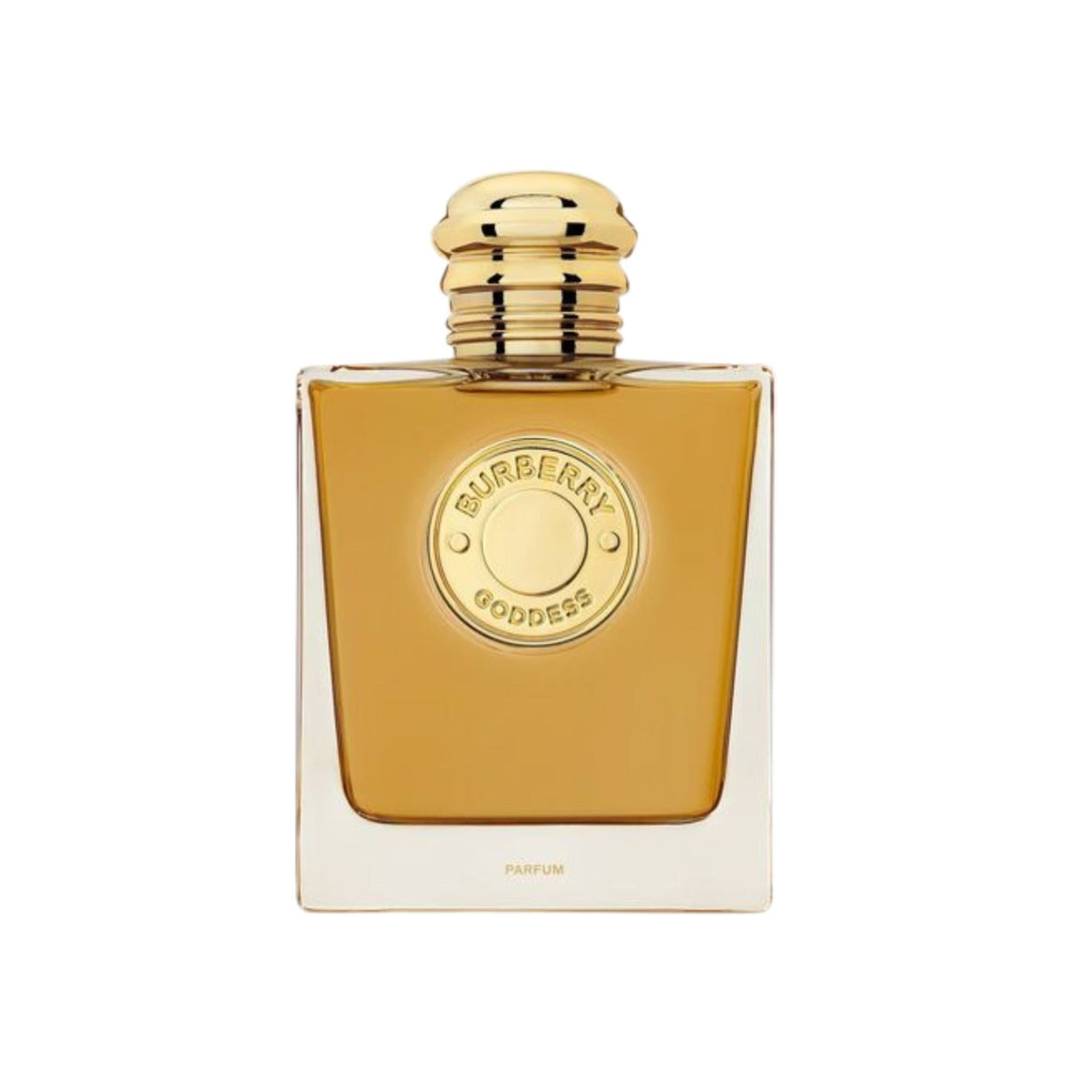 Refect Beauty Burberry Goddess Parfum in a square glass bottle with a gold medallion and cap