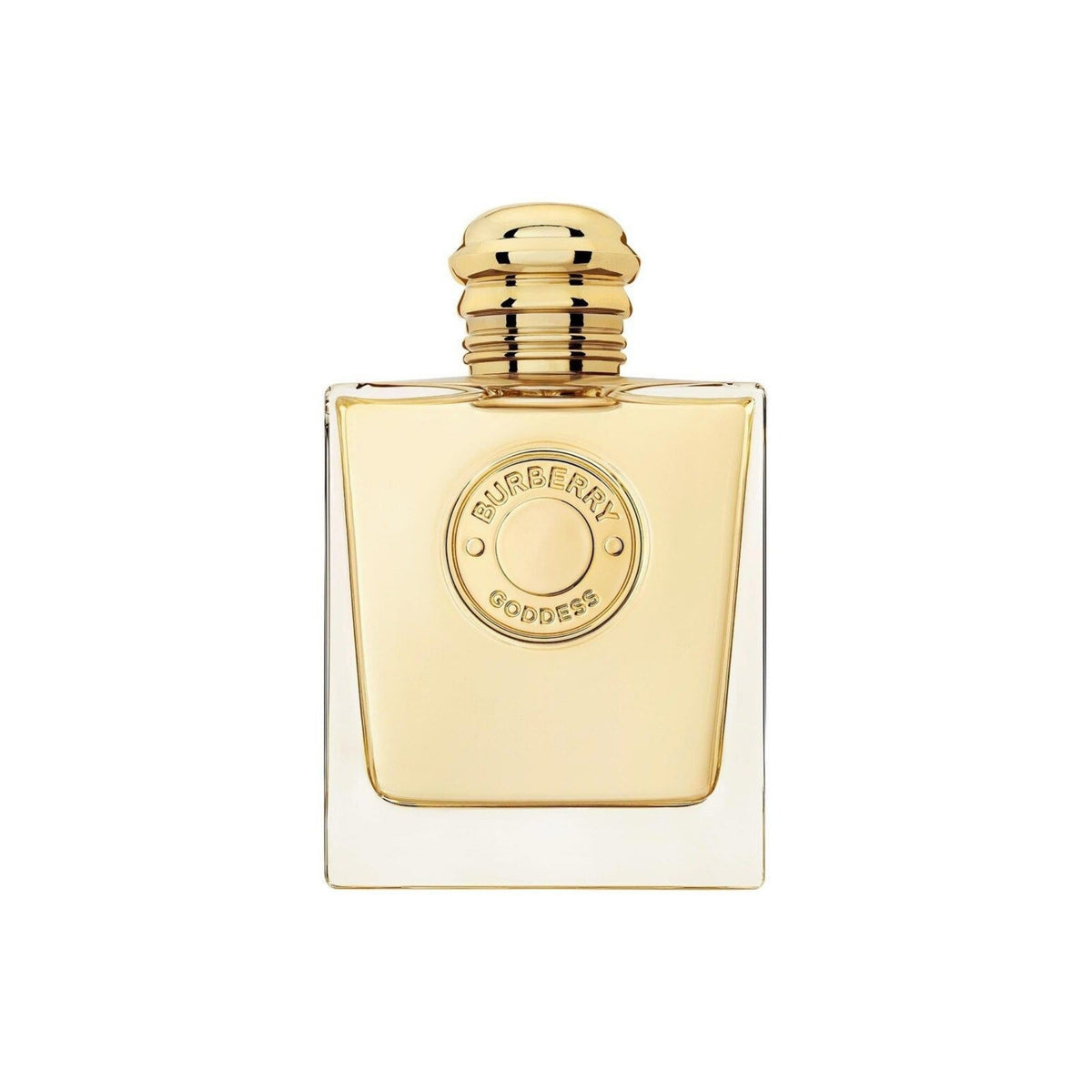 Refect Beauty Burberry Goddess Eau de Parfum in a square glass bottle with a gold medallion and metallic gold cap.