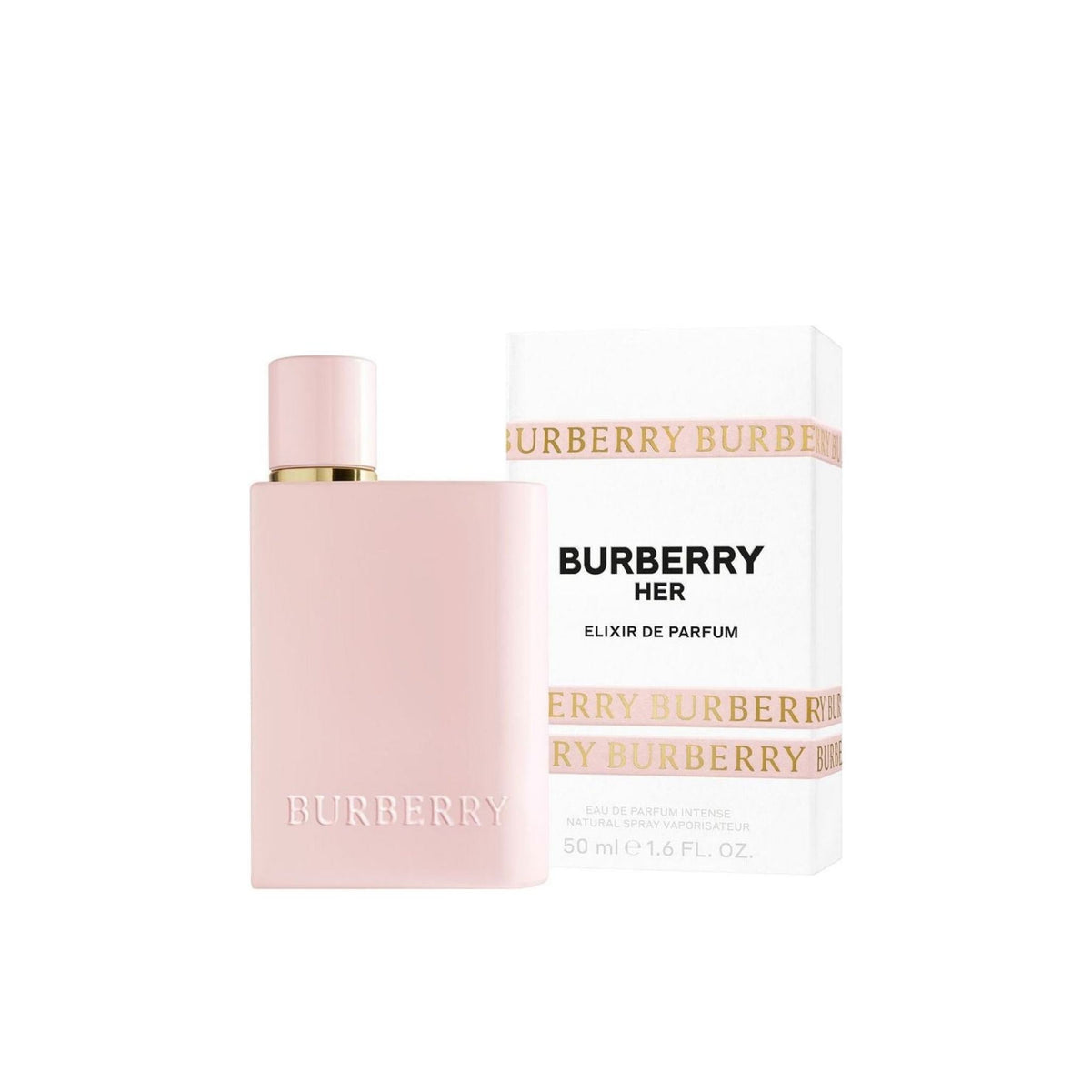 Refect Beauty Burberry Her Elixir Eau de Parfum bottle and box featuring a soft pink design and elegant branding.