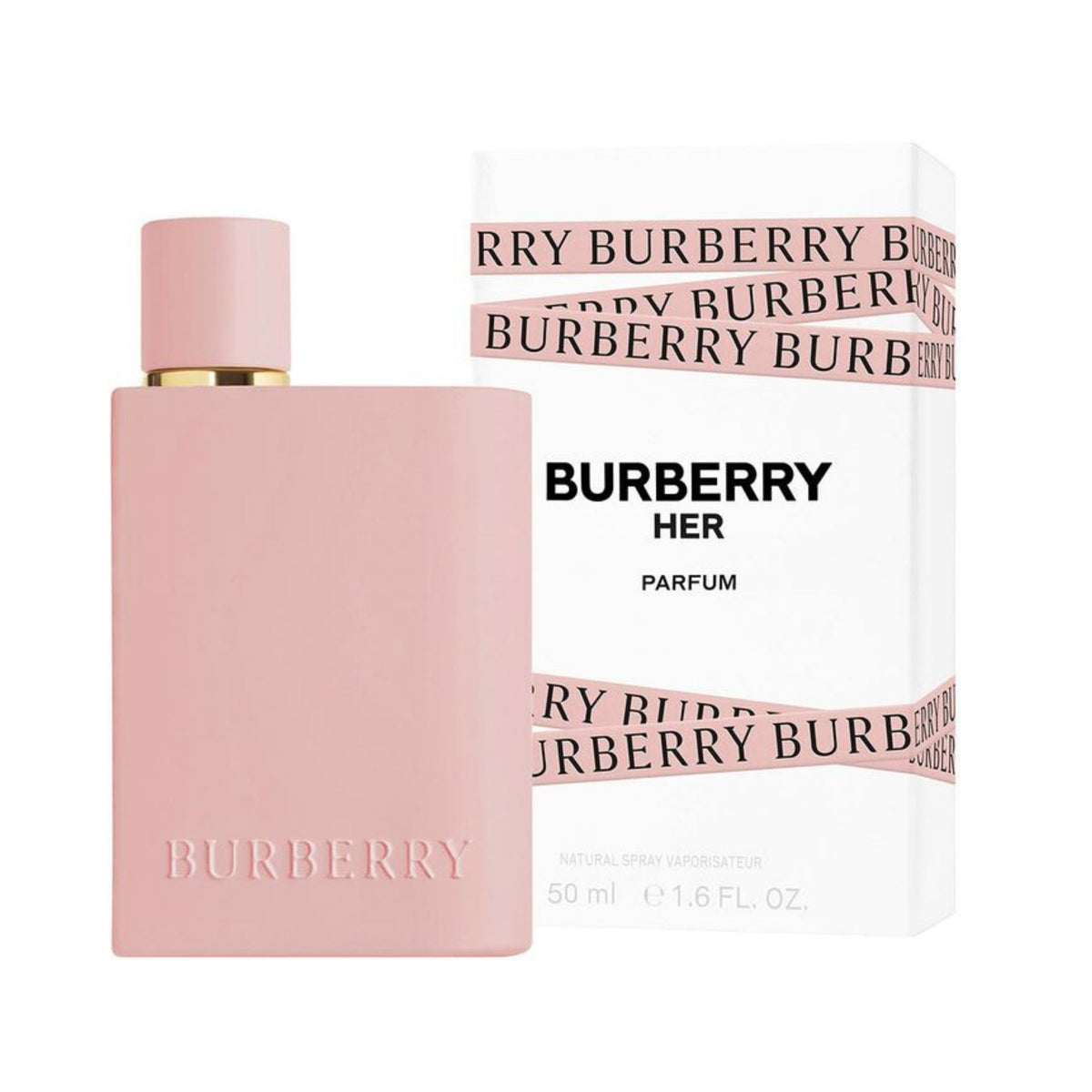 Refect Beauty Burberry Her Parfum in a matte deep pink bottle with matching branded packaging box.