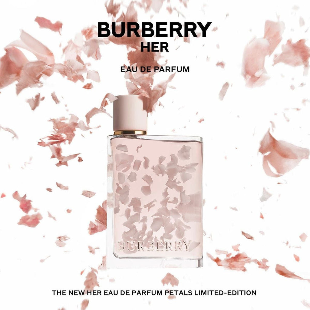 Refect Beauty Burberry Her Petals limited edition perfume bottle surrounded by floating pink floral petals