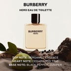 Refect Beauty Burberry Hero Eau de Toilette fragrance bottle with bergamot, cedarwood, and black pepper ingredients