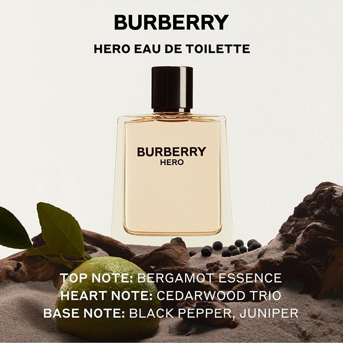 Refect Beauty Burberry Hero Eau de Toilette fragrance bottle with bergamot, cedarwood, and black pepper ingredients