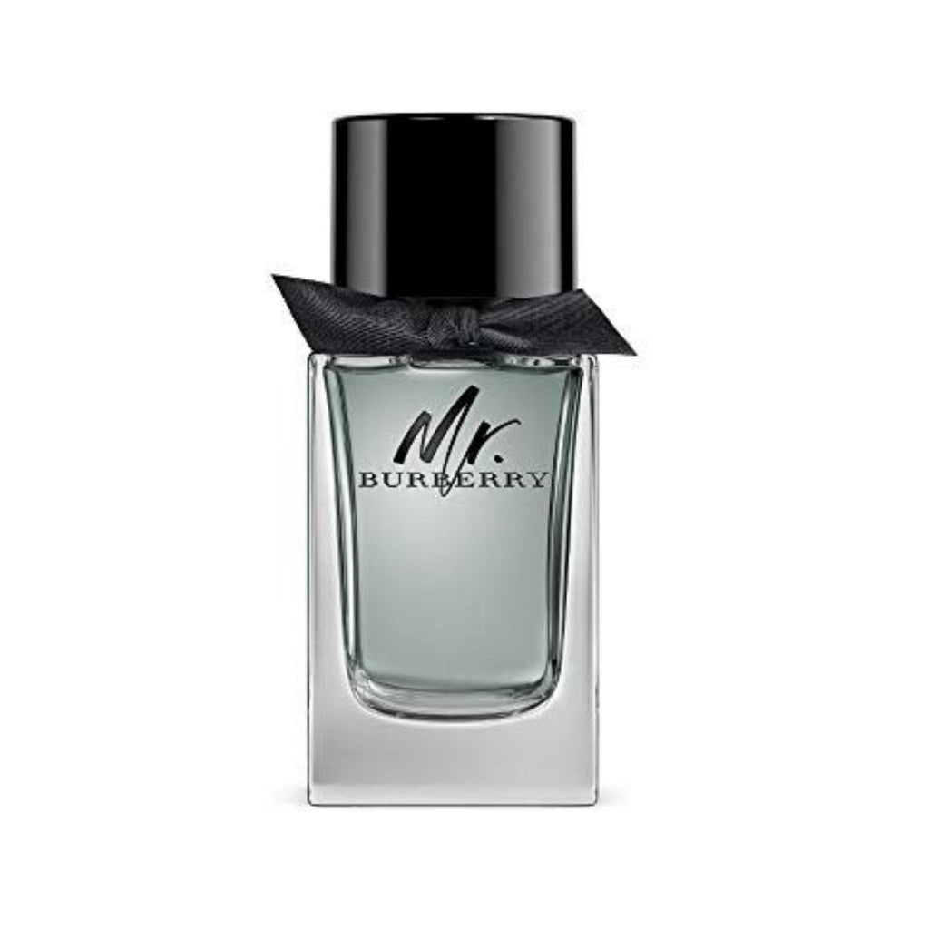Refect Beauty Burberry Mr. Burberry Eau de Toilette in a sleek glass bottle with a black cap and signature ribbon.