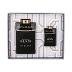 Refect Beauty Bvlgari Man In Black gift set featuring a 100ml eau de parfum bottle and 15ml travel spray in a box.