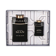 Refect Beauty Bvlgari Man In Black gift set featuring a 100ml eau de parfum bottle and 15ml travel spray in a box.