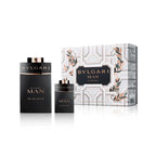 Refect Beauty Bvlgari Man In Black gift set featuring a 100ml bottle, 15ml travel spray, and decorative box.