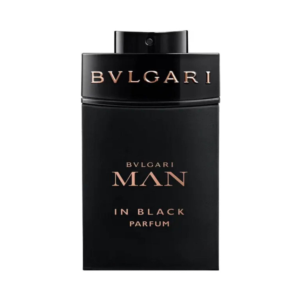 Refect Beauty Bvlgari Man In Black Parfum bottle in matte black with rose gold lettering for a bold men's fragrance.