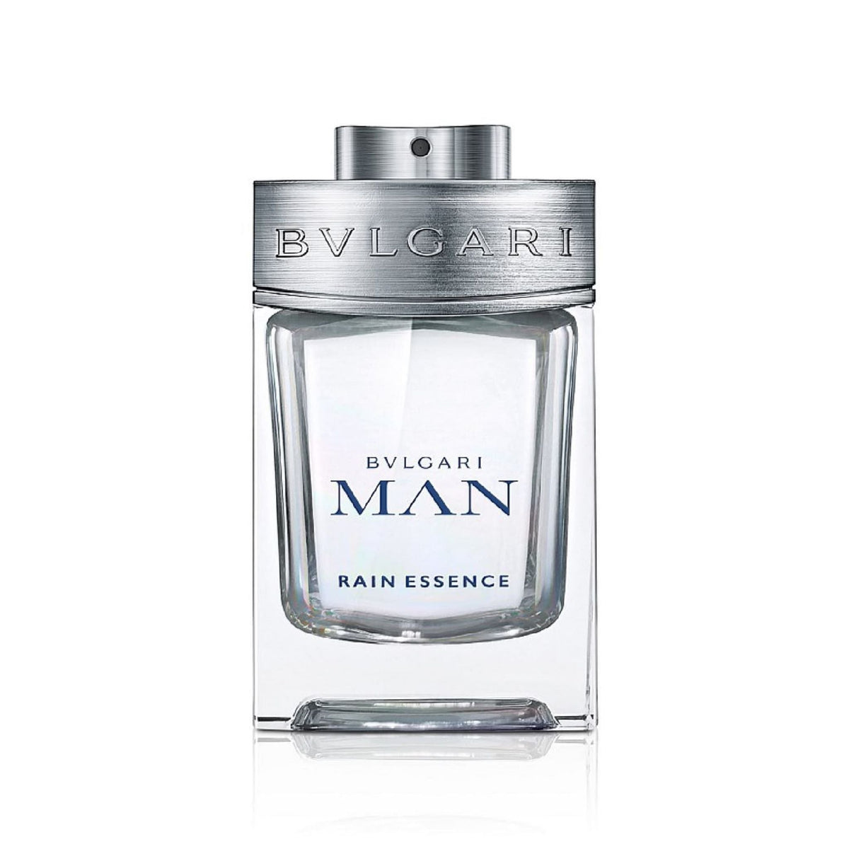 Refect Beauty Bvlgari Man Rain Essence Eau de Parfum in a clear glass bottle with a metallic silver cap