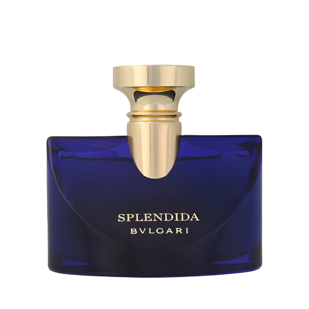 Refect Beauty Bvlgari Splendida Tubereuse Mystique eau de parfum in a deep blue glass bottle with a gold cap.
