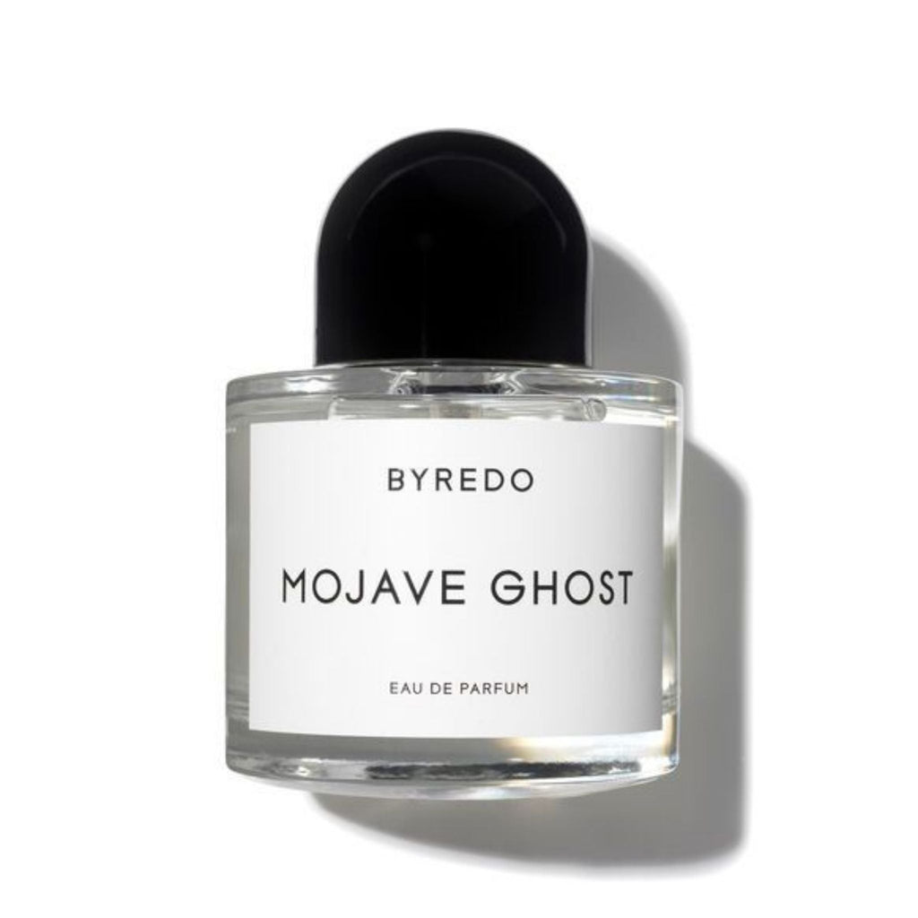 Refect Beauty Byredo Mojave Ghost Eau de Parfum in a clear glass bottle with a minimalist black cap.