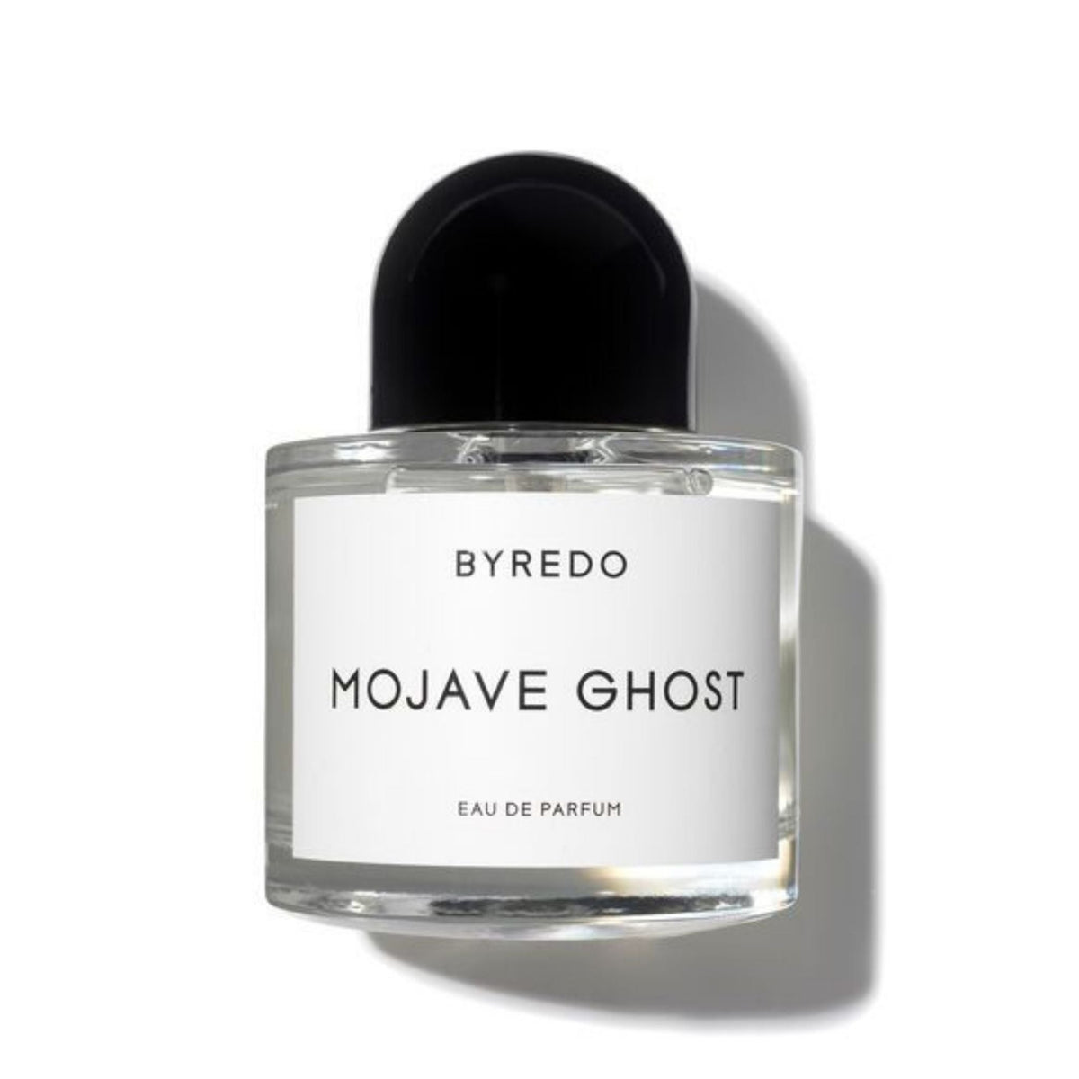 Refect Beauty Byredo Mojave Ghost Eau de Parfum in a clear glass bottle with a minimalist black cap.