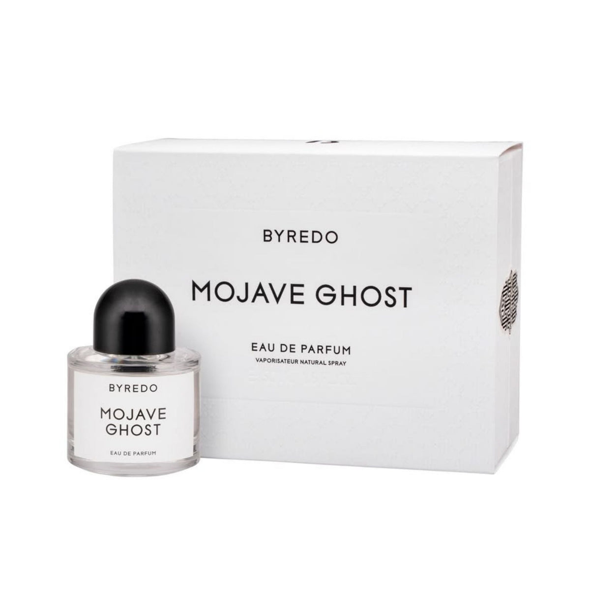 Refect Beauty Byredo Mojave Ghost Eau de Parfum bottle and white gift box, a woody floral unisex fragrance.