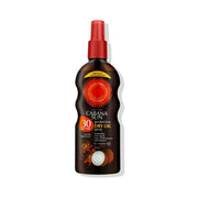 Refect Beauty Cabana Sun SPF 30 protective dry oil spray in a brown bottle with a red cap for UVA and UVB protection.