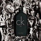 Refect Beauty Calvin Klein CK Be unisex eau de toilette in a matte black bottle against a black and white collage
