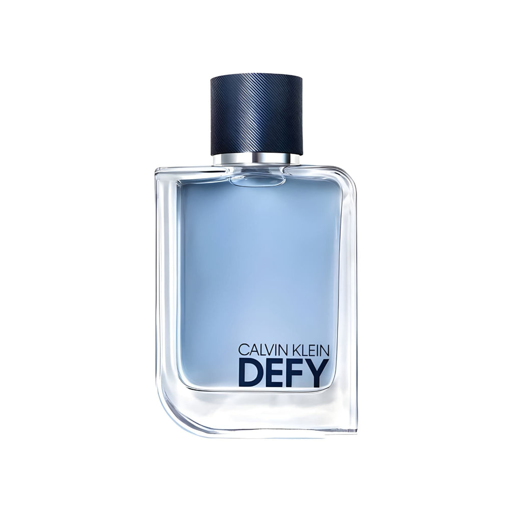 Refect Beauty Calvin Klein Defy Eau de Toilette in a clear glass bottle with a textured dark blue cap