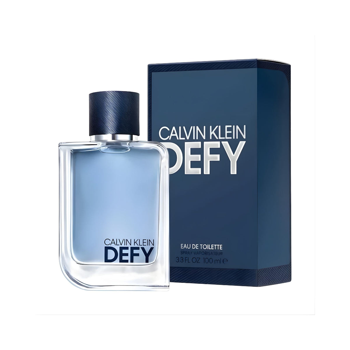 Refect Beauty Calvin Klein Defy Eau de Toilette 100ml bottle and dark blue box packaging