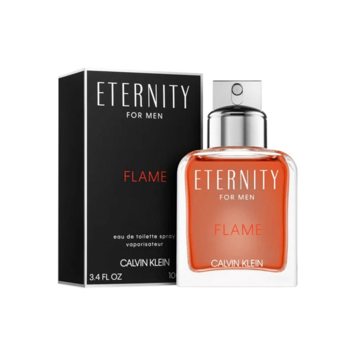 Refect Beauty Calvin Klein Eternity Flame for Men Eau de Toilette 100ml bottle with its black and orange packaging.