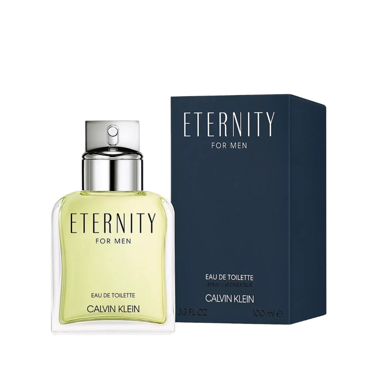 Refect Beauty Calvin Klein Eternity for Men Eau de Toilette 100ml spray bottle with its dark blue packaging box.