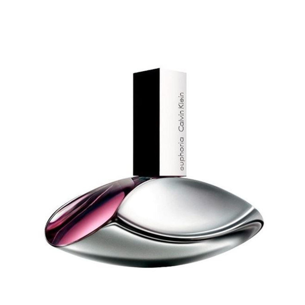 Refect Beauty Calvin Klein Euphoria Eau de Parfum in a sleek, curved silver bottle with purple accents