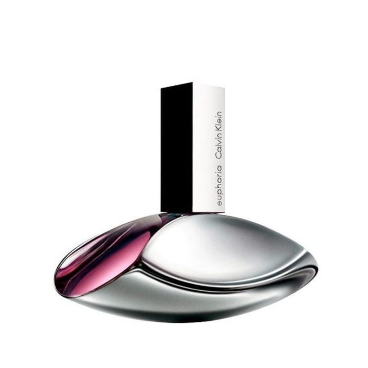 Refect Beauty Calvin Klein Euphoria Eau de Parfum in a sleek, curved silver bottle with purple accents