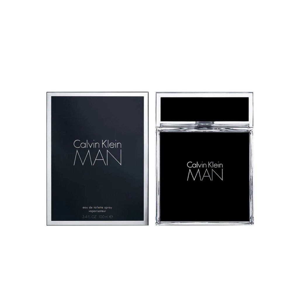 Refect Beauty Calvin Klein Man Eau de Toilette 100ml fragrance bottle and its black rectangular packaging box