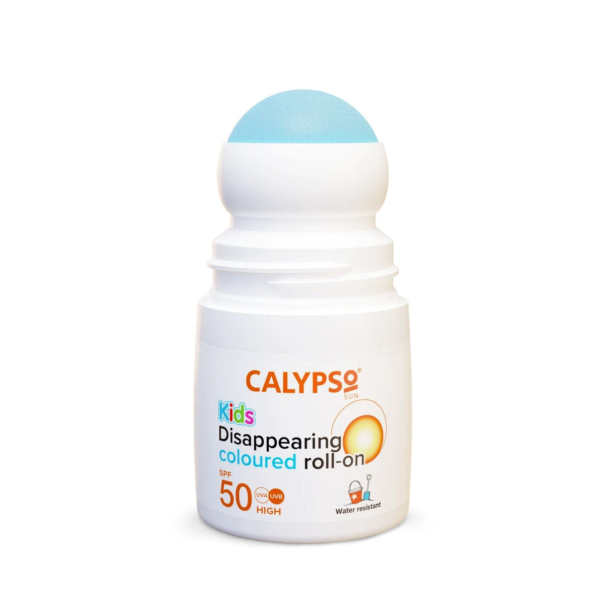 Refect Beauty Calypso Kids SPF50 disappearing coloured roll-on sunscreen for children with blue applicator ball