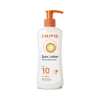 Refect Beauty Calypso SPF 10 moisturizing sun lotion in a white pump bottle with orange cap for UVA and UVB protection