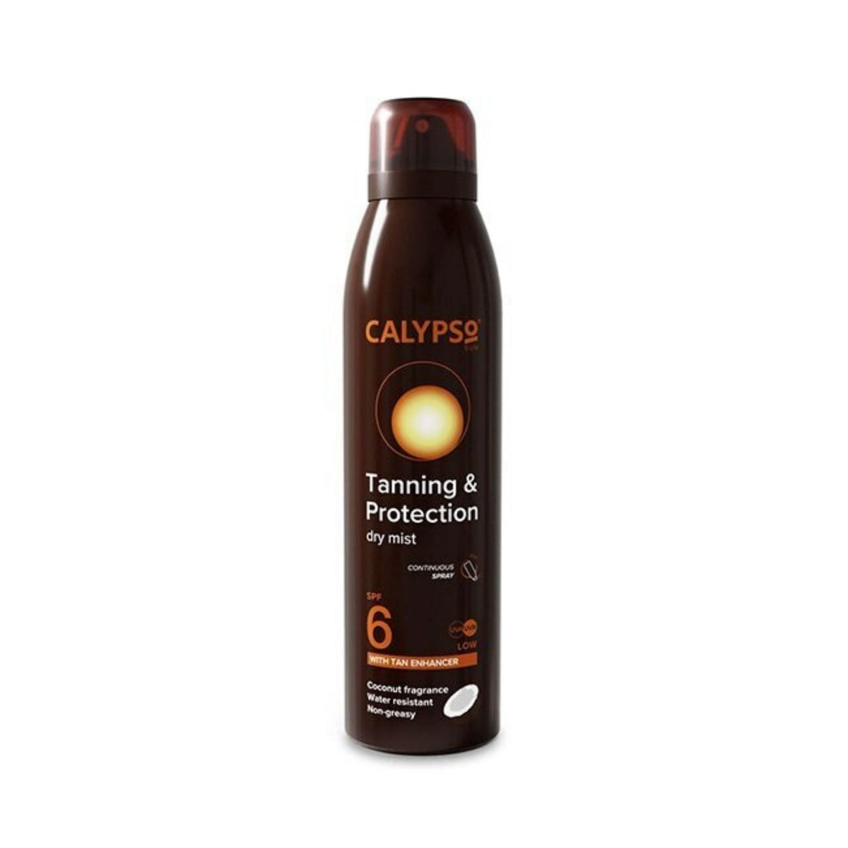 Refect Beauty Calypso Sun Tanning and Protection Dry Mist SPF6 in a brown spray bottle with tan enhancer