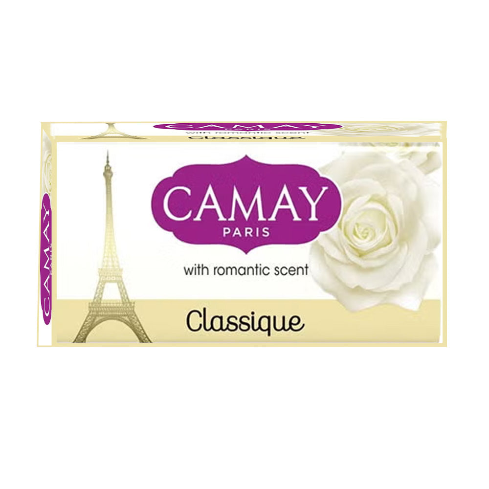 Refect Beauty Camay Classique beauty soap bar with white rose graphic and Eiffel Tower illustration on packaging