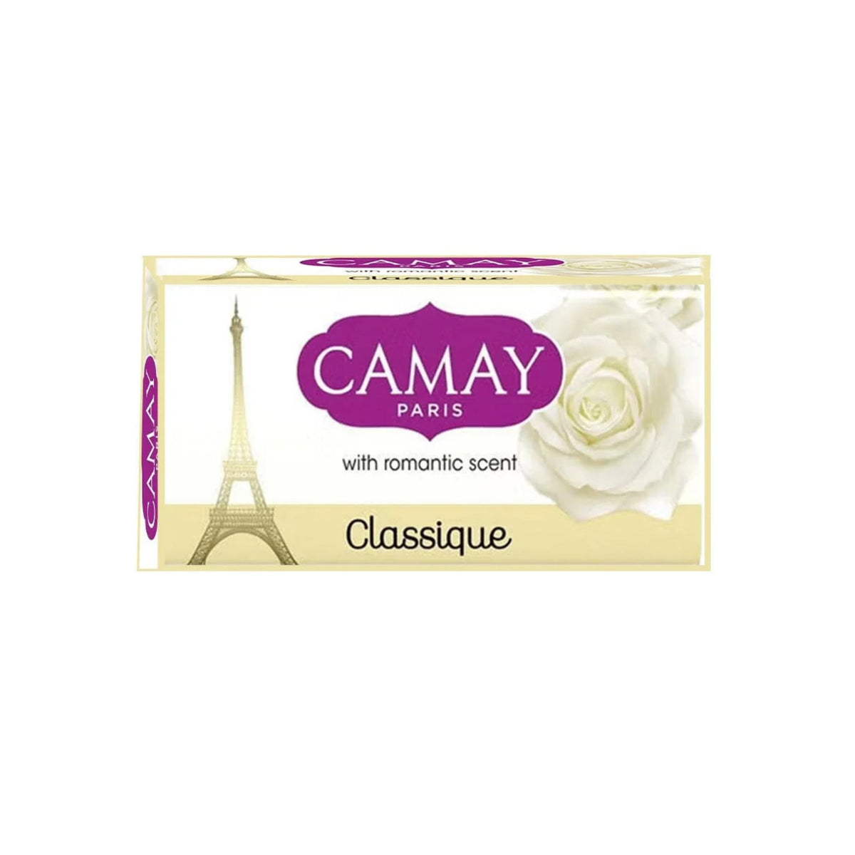 Refect Beauty Camay Classique beauty soap bar with floral scent packaging featuring Eiffel Tower and white rose