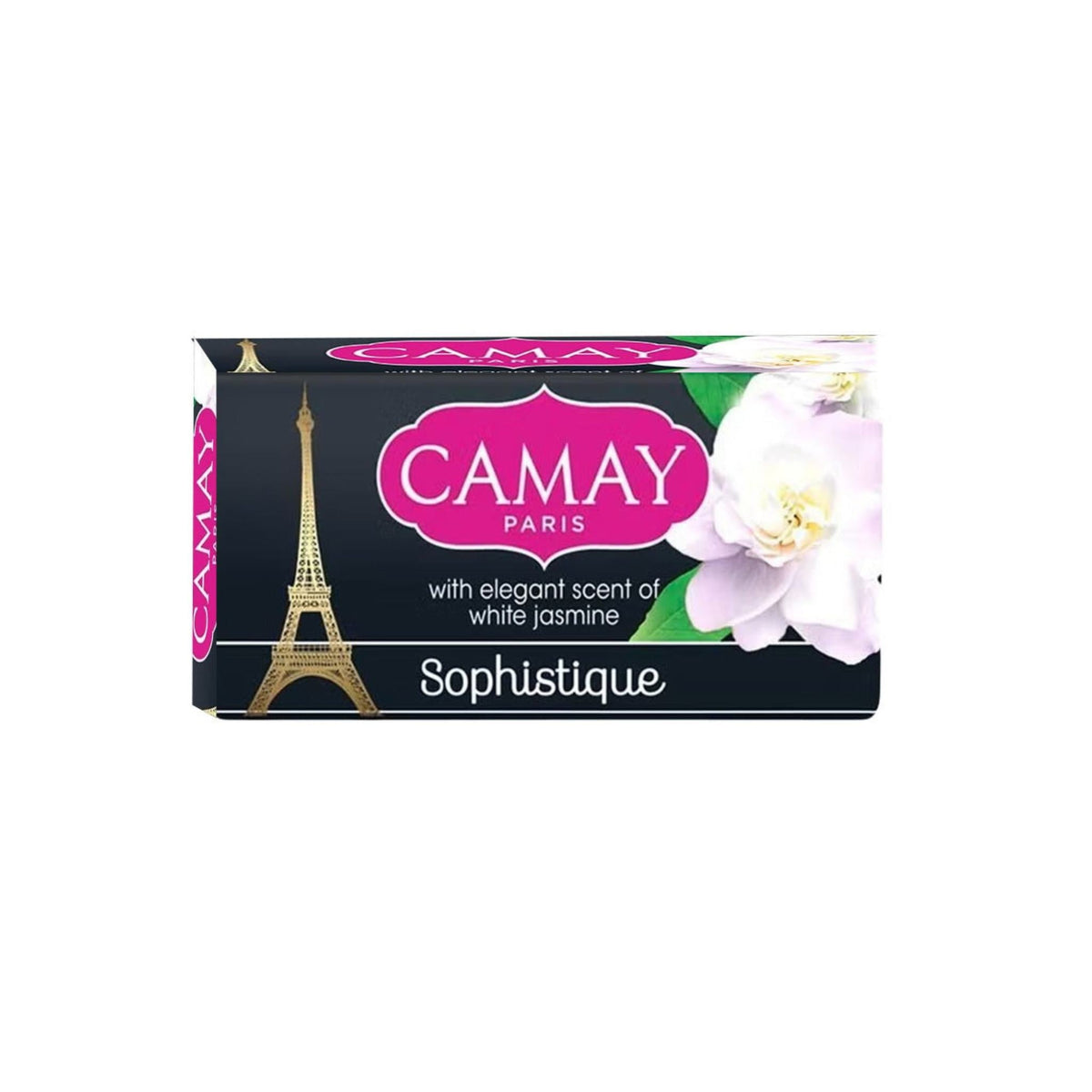 Refect Beauty Camay Sophistique beauty soap bar featuring a white jasmine floral design and Eiffel Tower graphic
