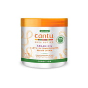 Refect Beauty Cantu Argan Oil Leave-In Conditioning Repair Cream in a 16 oz jar for hydrating and strengthening hair.