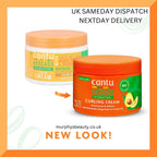 Refect Beauty Cantu Avocado Hydrating Curling Cream jars featuring shea butter, mango butter, and coconut oil formula.