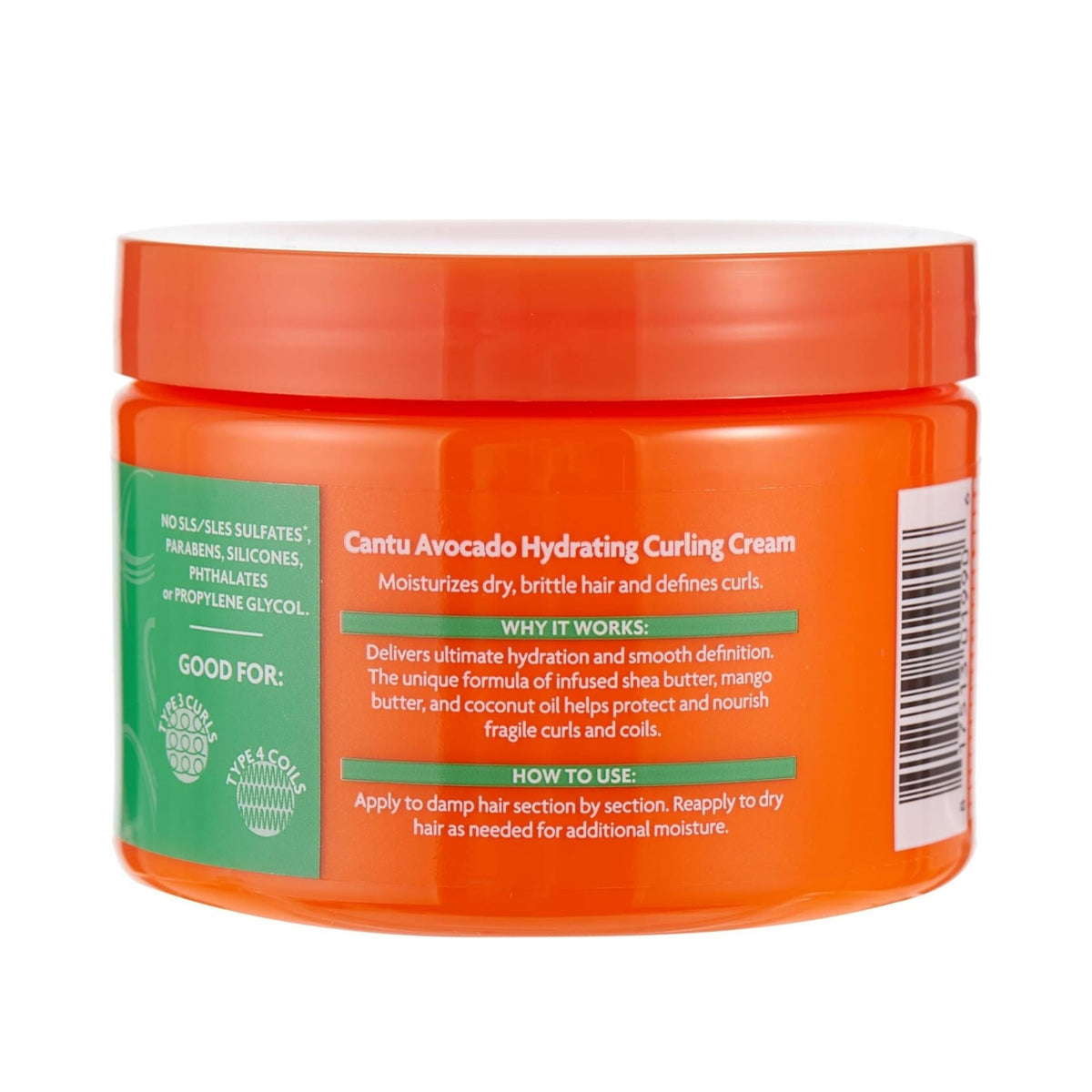 Refect Beauty Cantu Avocado Hydrating Curling Cream in an orange jar with green label for curly and coily hair