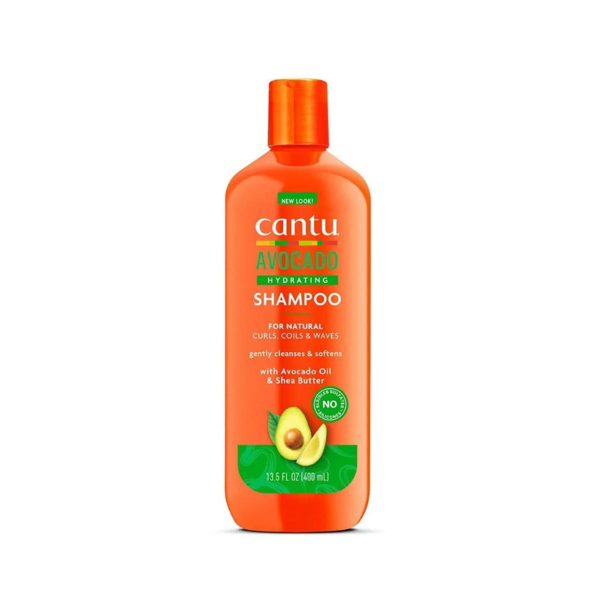 Refect Beauty Cantu Avocado Hydrating Shampoo in an orange bottle for curly, coily, and wavy hair types.