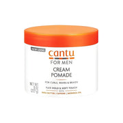 Refect Beauty Cantu For Men Cream Pomade in a white jar with an orange lid for styling curls, waves, and braids.