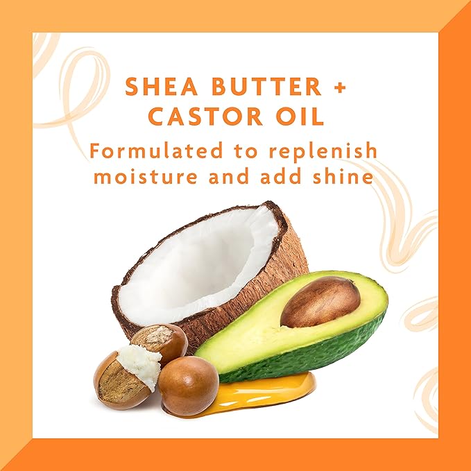 Refect Beauty Cantu curl revitalizer spray ingredients featuring shea butter, coconut oil, and avocado illustrations.