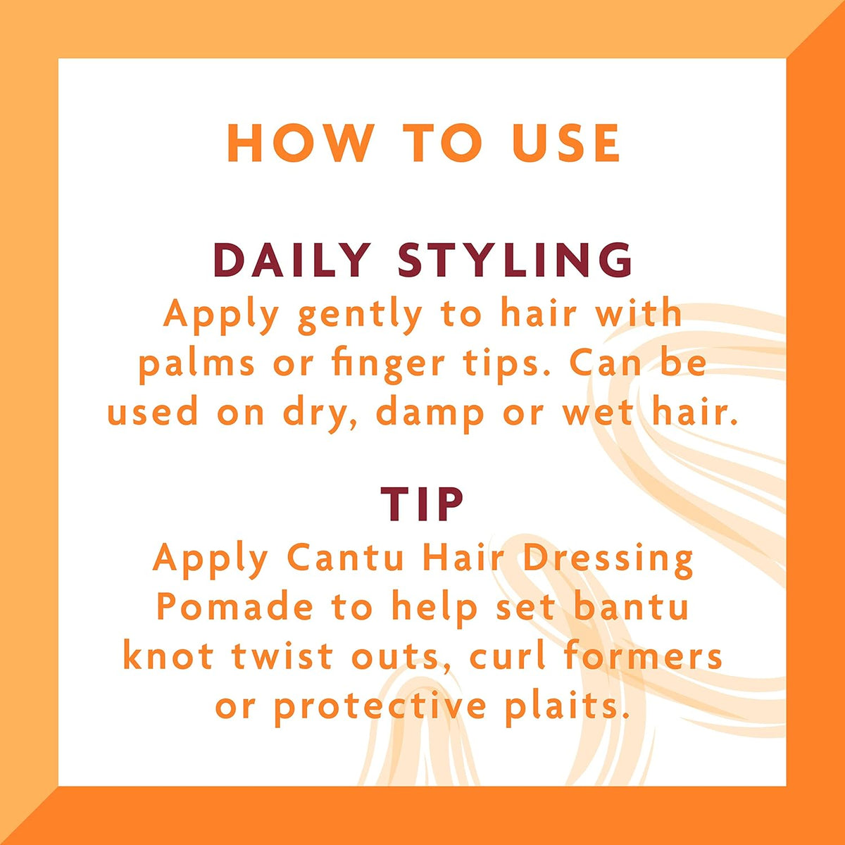 Refect Beauty instructional graphic for Cantu Shea Butter Hair Dressing Pomade usage tips for styling hair