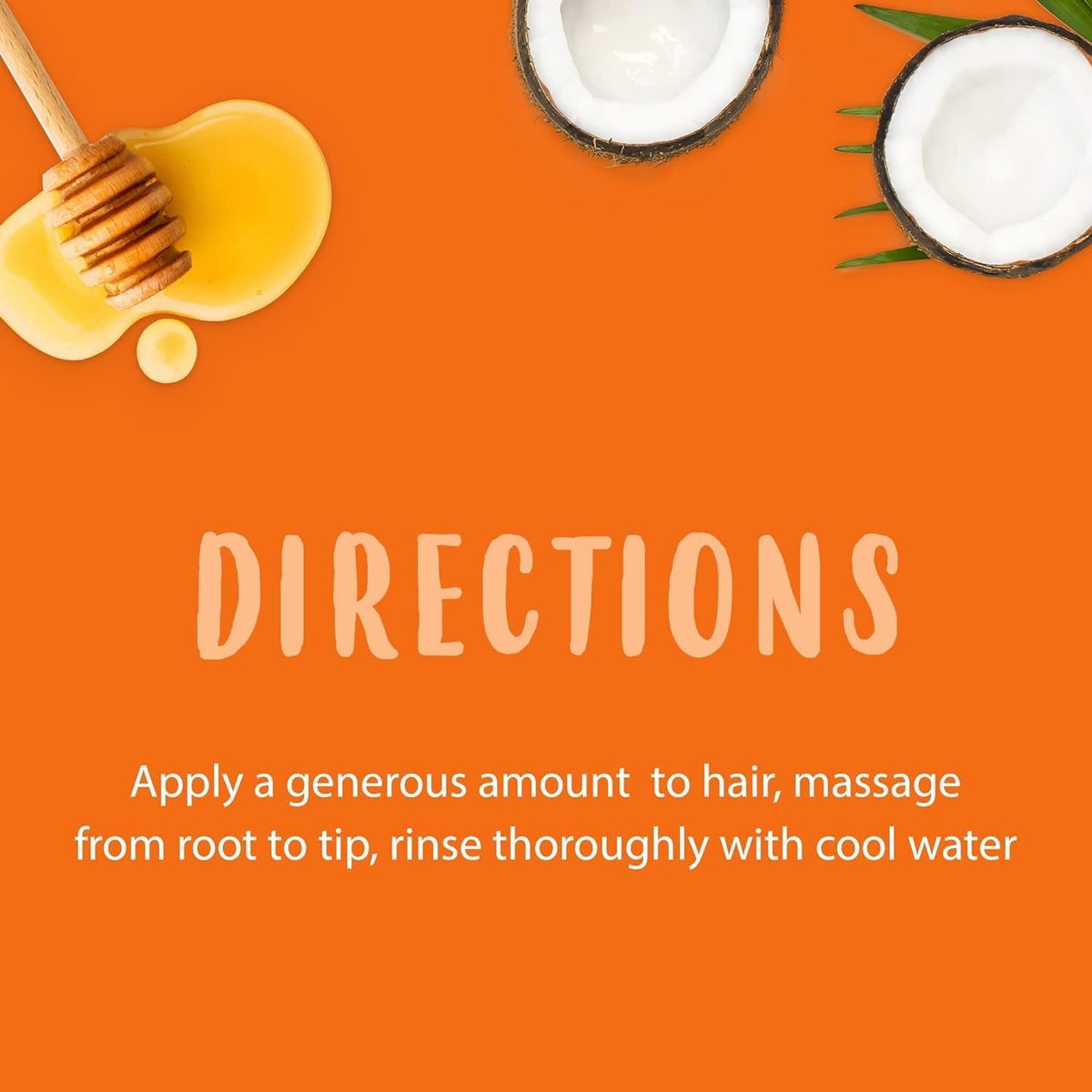 Refect Beauty Cantu Care For Kids conditioner usage instructions on orange background with honey and coconut imagery