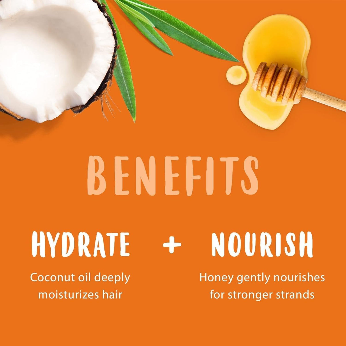 Refect Beauty graphic showing coconut and honey ingredients for Cantu Care For Kids Nourishing Conditioner benefits