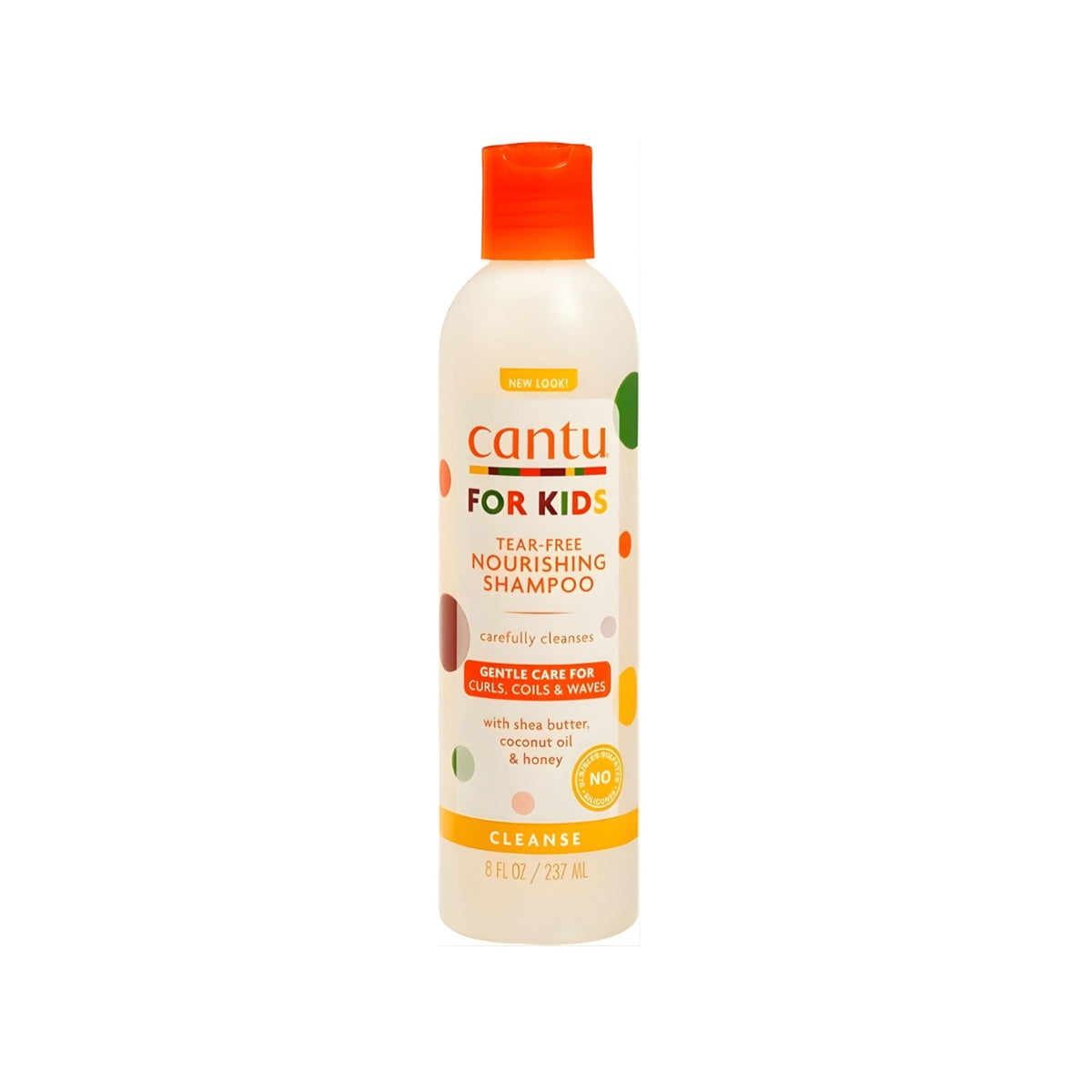 Refect Beauty Cantu Kids tear-free nourishing shampoo bottle with shea butter, coconut oil, and honey for curls.