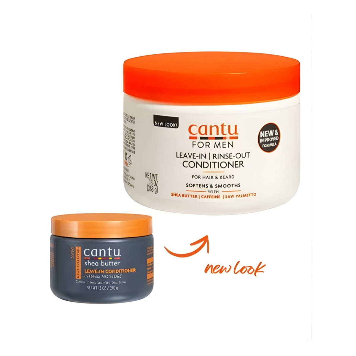 Refect Beauty Cantu for Men leave-in conditioner showing the new and old packaging designs for hair and beard care