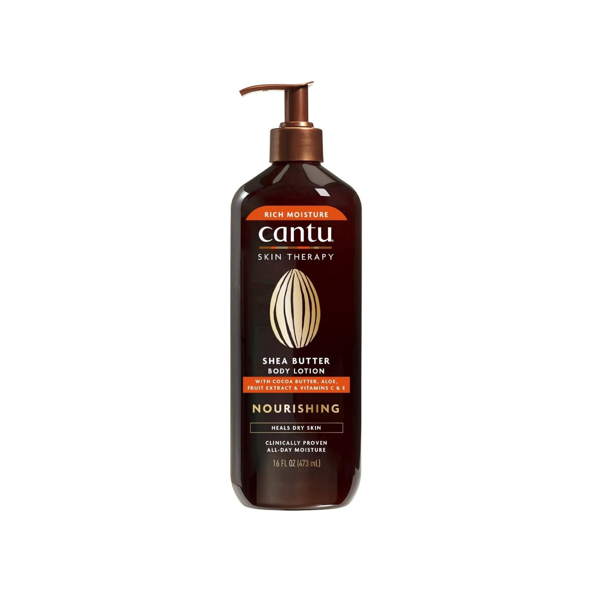 Refect Beauty Cantu Skin Therapy shea butter body lotion in a brown pump bottle for deep skin hydration