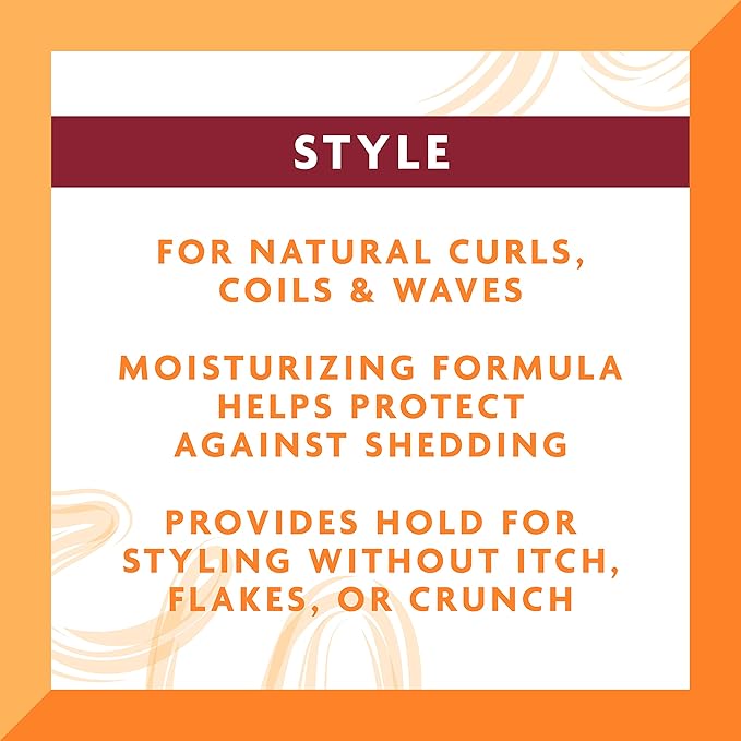 Refect Beauty Cantu styling gel benefits graphic for natural curls, coils, and waves with anti-shedding formula