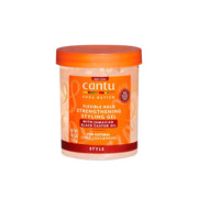 Refect Beauty Cantu Shea Butter Strengthening Styling Gel in a clear jar with an orange lid for curls and waves.