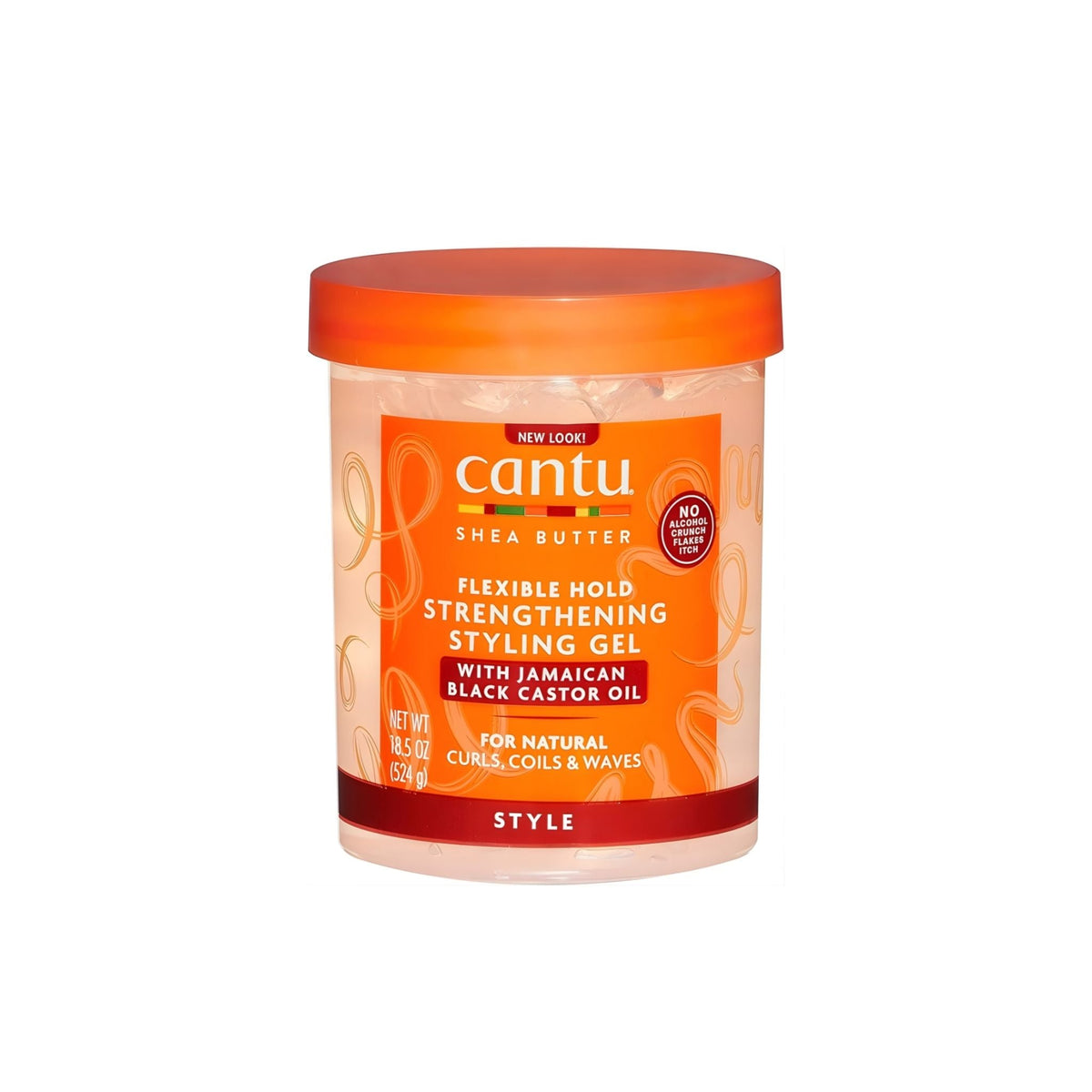 Refect Beauty Cantu Shea Butter Strengthening Styling Gel in a clear jar with an orange lid for curls and waves.